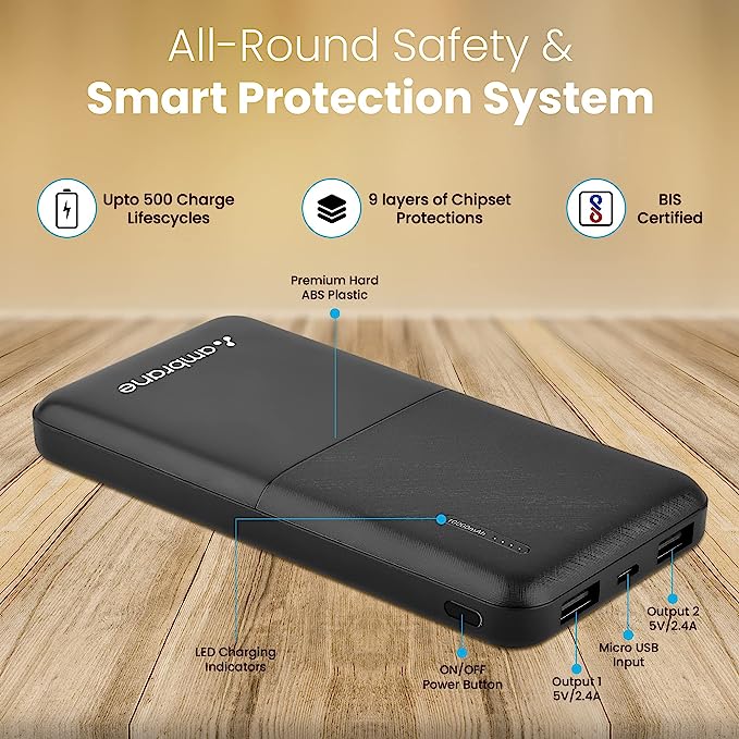 Ambrane 10000 mAh lithium_polymer Capsule 10K Power Bank with 12 Watt Fast Charging Ambrane 10000 mAh lithium_polymer Capsule 10K Power Bank with 12 Watt Fast Charging